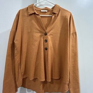 Women's Cognac Linen Top with Buttons size L